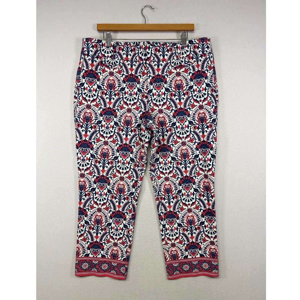 Boho Preppy Ann Taylor Loft Women 14 Red Navy Paisley Marisa Cropped‎ Pants